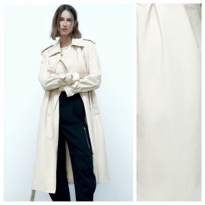 NWT. Zara Ivory Faux Leather Trench Coat. Size S.